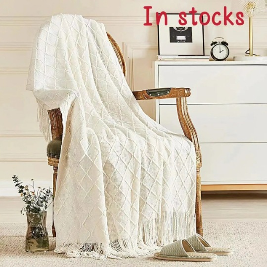 Smoky grey Nordic Minimalist Knit Throw Blanket – 127×180cm Lightweight, Soft & Breathable Fleece-like Fabric with Tassel Edges for Sofa, Bed, Yoga & Air Conditioning Use - Image 3