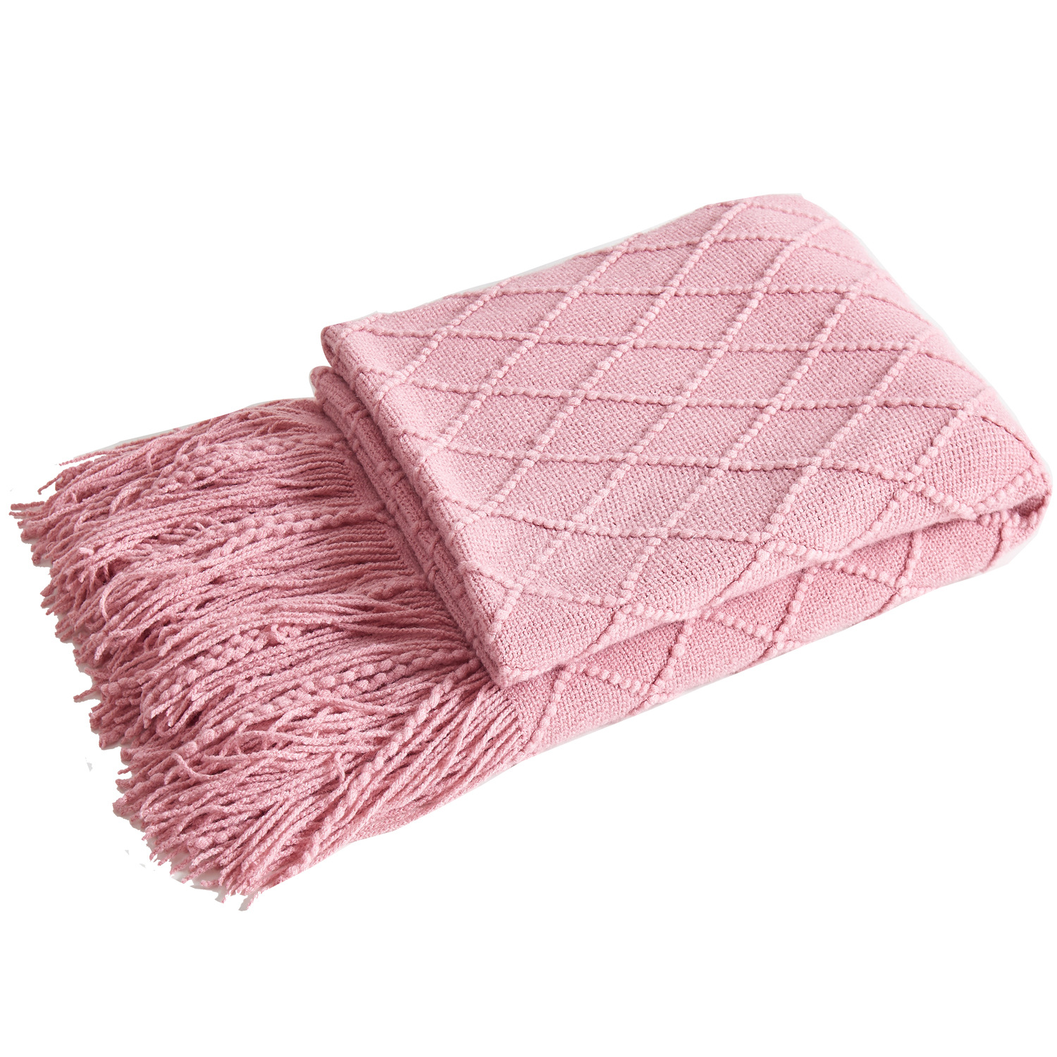 Pink Nordic Minimalist Knit Throw Blanket – 127×180cm Lightweight, Soft & Breathable Fleece-like Fabric with Tassel Edges for Sofa, Bed, Yoga & Air Conditioning Use - Image 1