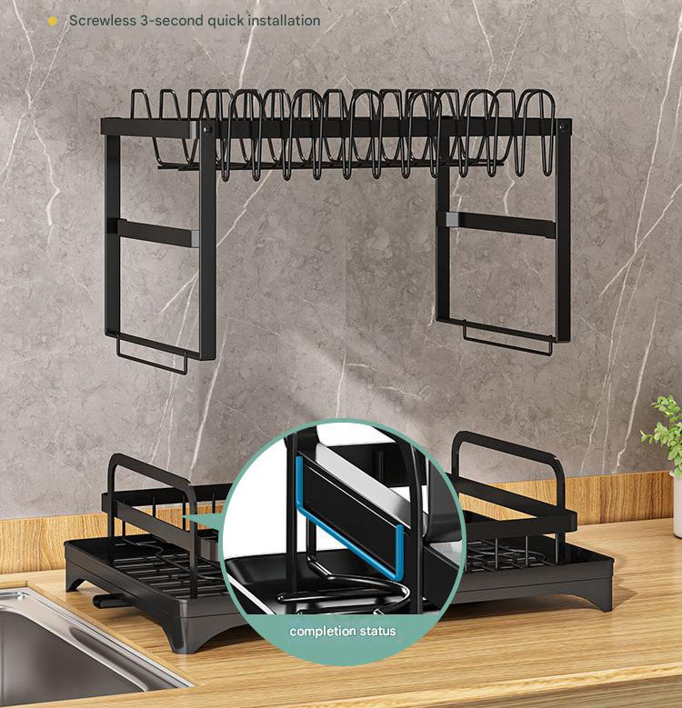 White Foldable Dish Rack with Drain Tray, Knife & Chopstick Holder, Cup Rack, and Cutting Board Support – 42cm x 29cm x 29cm, Easy-Install Kitchen Storage Organizer for Plates, Bowls, Glasses, and Utensils - Image 6