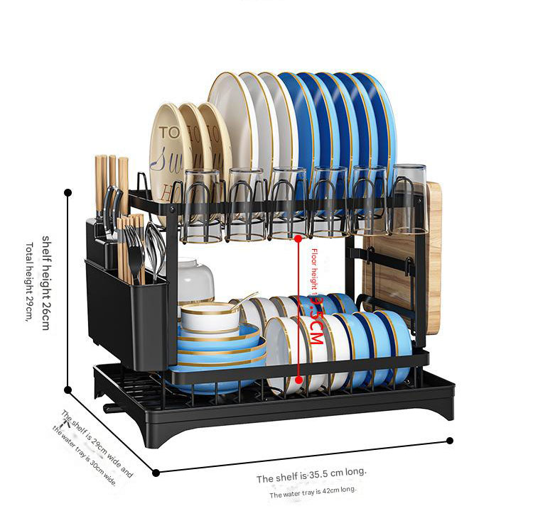 White Foldable Dish Rack with Drain Tray, Knife & Chopstick Holder, Cup Rack, and Cutting Board Support – 42cm x 29cm x 29cm, Easy-Install Kitchen Storage Organizer for Plates, Bowls, Glasses, and Utensils - Image 7