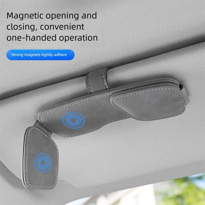 Brown Car Sun Visor Sunglasses Holder – Magnetic Dual Clip Organizer with Suede Finish, No-Drill Mounting for Glasses, Cards & Tickets - Image 2