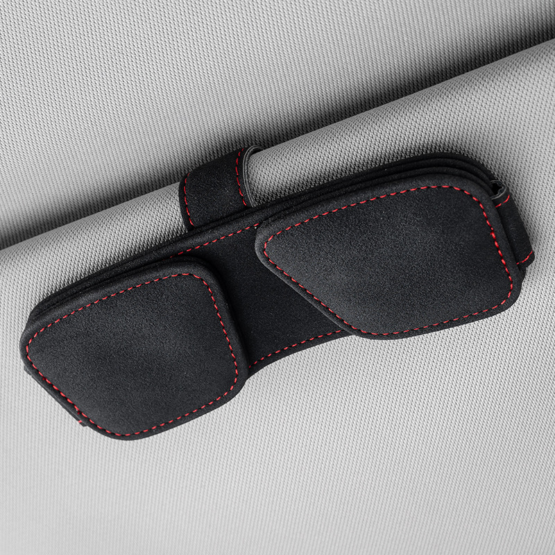 Black Car Sun Visor Sunglasses Holder – Magnetic Dual Clip Organizer with Suede Finish, No-Drill Mounting for Glasses, Cards & Tickets - Image 1