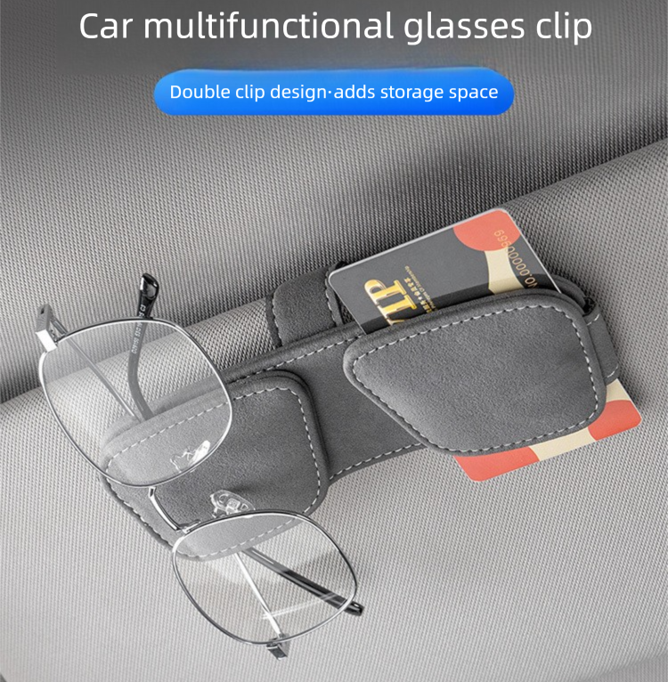Black Car Sun Visor Sunglasses Holder – Magnetic Dual Clip Organizer with Suede Finish, No-Drill Mounting for Glasses, Cards & Tickets - Image 3