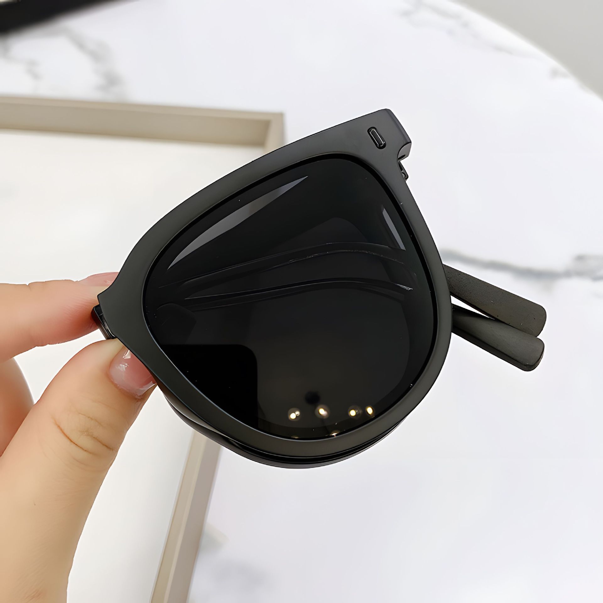 Black Foldable UV400 Sunglasses for Men and Women – Lightweight Driving & Outdoor Sun Glasses with Hard Case, 18.4g TR+Metal Frame, Compact 32mm Folded Size - Image 1