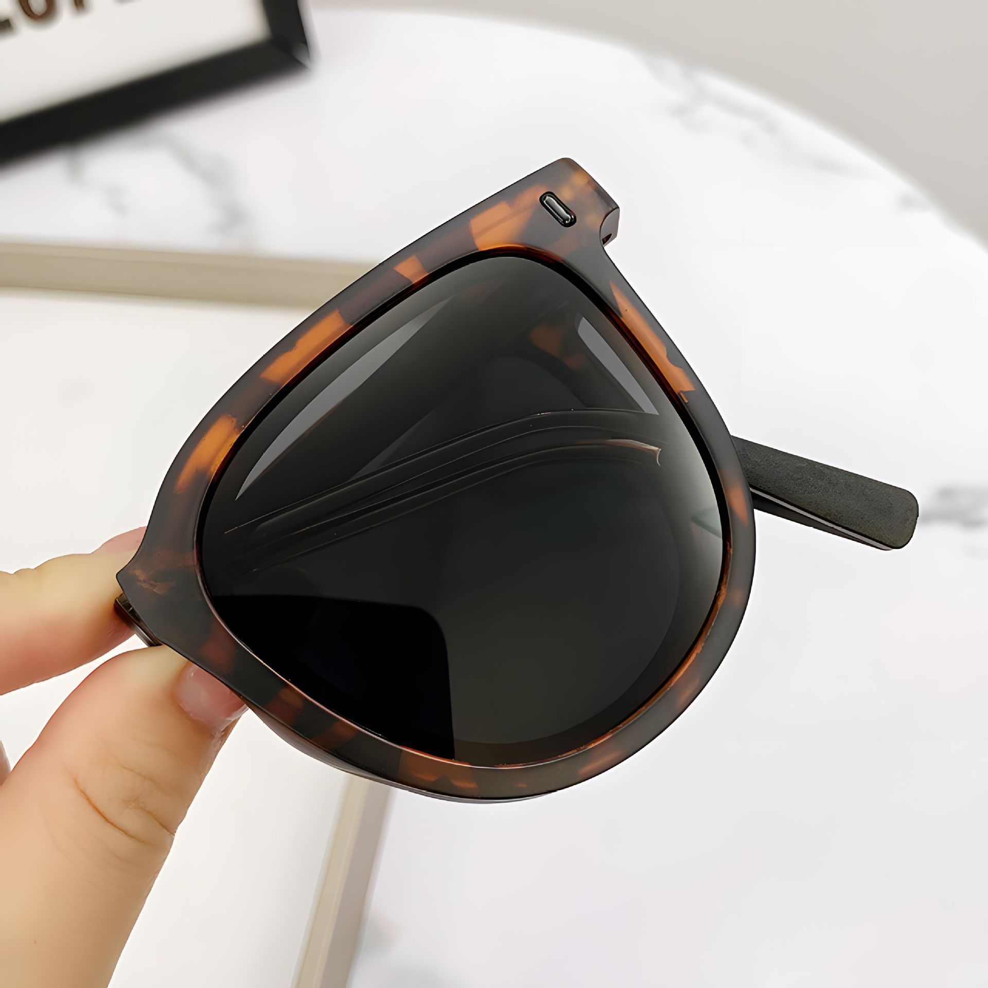 Agate Brown Foldable UV400 Sunglasses for Men and Women – Lightweight Driving & Outdoor Sun Glasses with Hard Case, 18.4g TR+Metal Frame, Compact 32mm Folded Size - Image 1