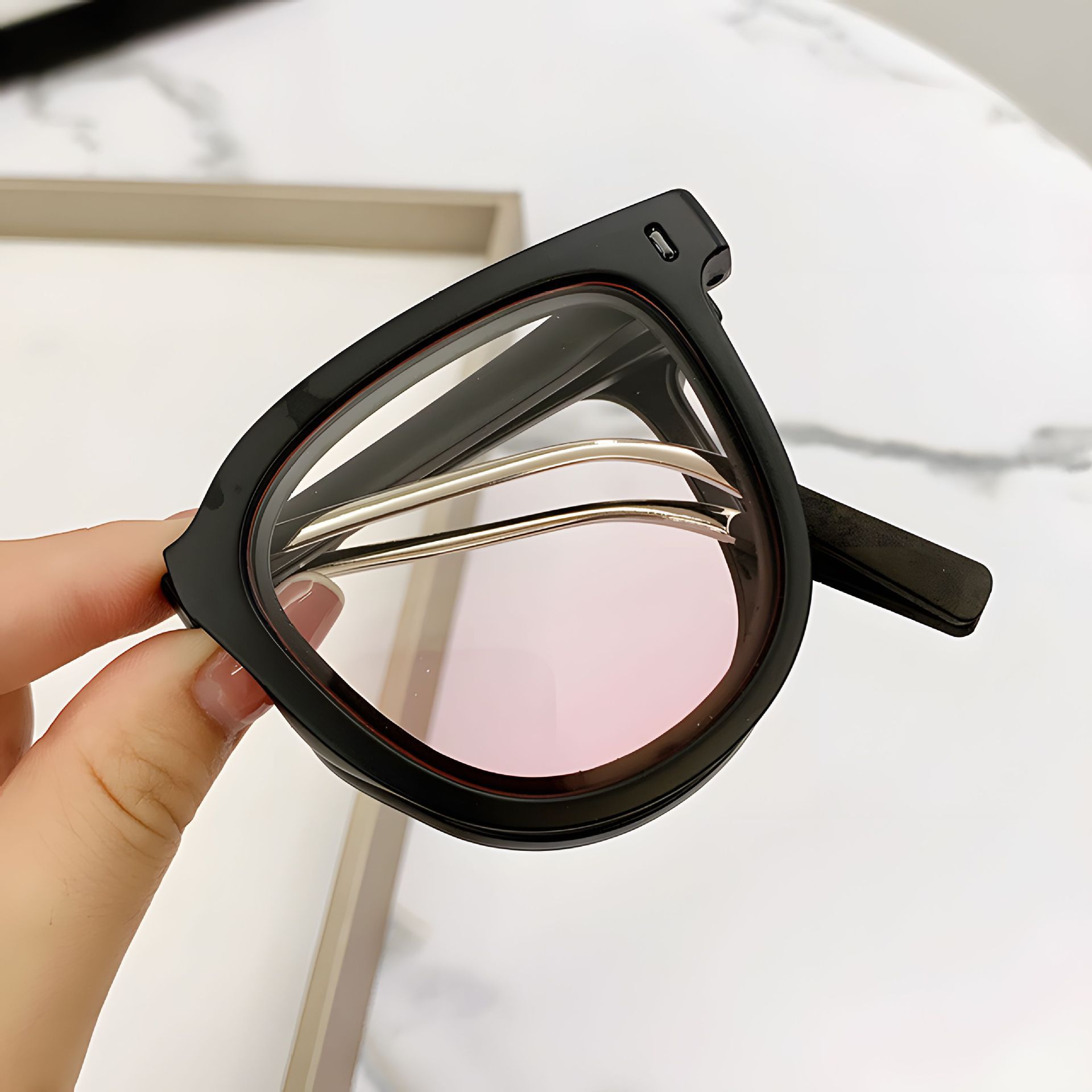 Pink Foldable UV400 Sunglasses for Men and Women – Lightweight Driving & Outdoor Sun Glasses with Hard Case, 18.4g TR+Metal Frame, Compact 32mm Folded Size - Image 1