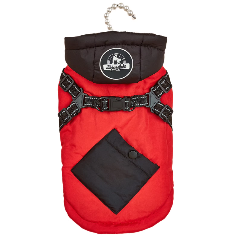 Red Thickened Winter Dog Coat with Reflective Strips – Waterproof, Windproof Pet Jacket for Small to Medium Dogs, Adjustable Fit with Detachable Leash Hook and Decorative Velcro Patch(Size: L) - Image 1