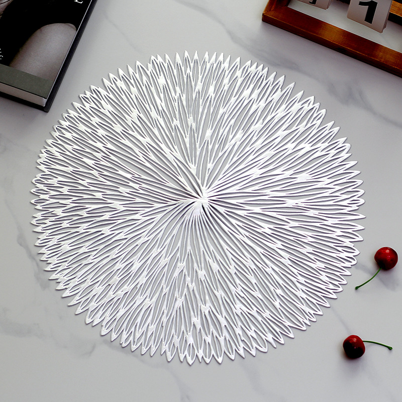 Silver Set of 3 Nordic-Style Round Table Mats – Heat-Resistant, Non-Slip PVC Placemats for Home Use, Creative Dish Pads, 38cm Diameter, Ideal for Dining Tables and Decor - Image 1