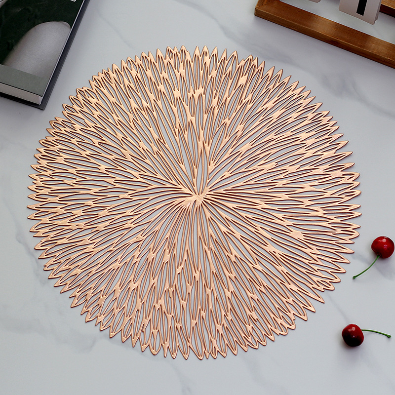 Rose gold Set of 3 Nordic-Style Round Table Mats – Heat-Resistant, Non-Slip PVC Placemats for Home Use, Creative Dish Pads, 38cm Diameter, Ideal for Dining Tables and Decor - Image 1