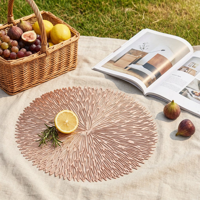 Rose gold Set of 3 Nordic-Style Round Table Mats – Heat-Resistant, Non-Slip PVC Placemats for Home Use, Creative Dish Pads, 38cm Diameter, Ideal for Dining Tables and Decor - Image 3