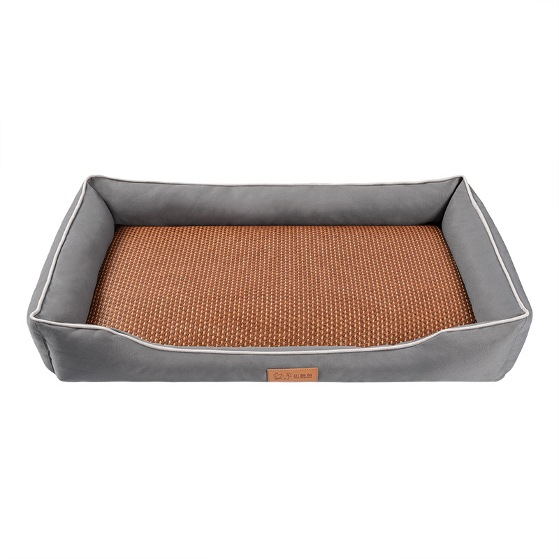 Grey Rectangular Pet Bed with Removable Cooling Mat – Durable 600D Oxford Fabric Dog & Cat Bed, High-Rebound PP Cotton Filling, Non-Slip Base, for Medium to Large Breeds, Includes Free Cooling Pad(Size:S) - Image 1
