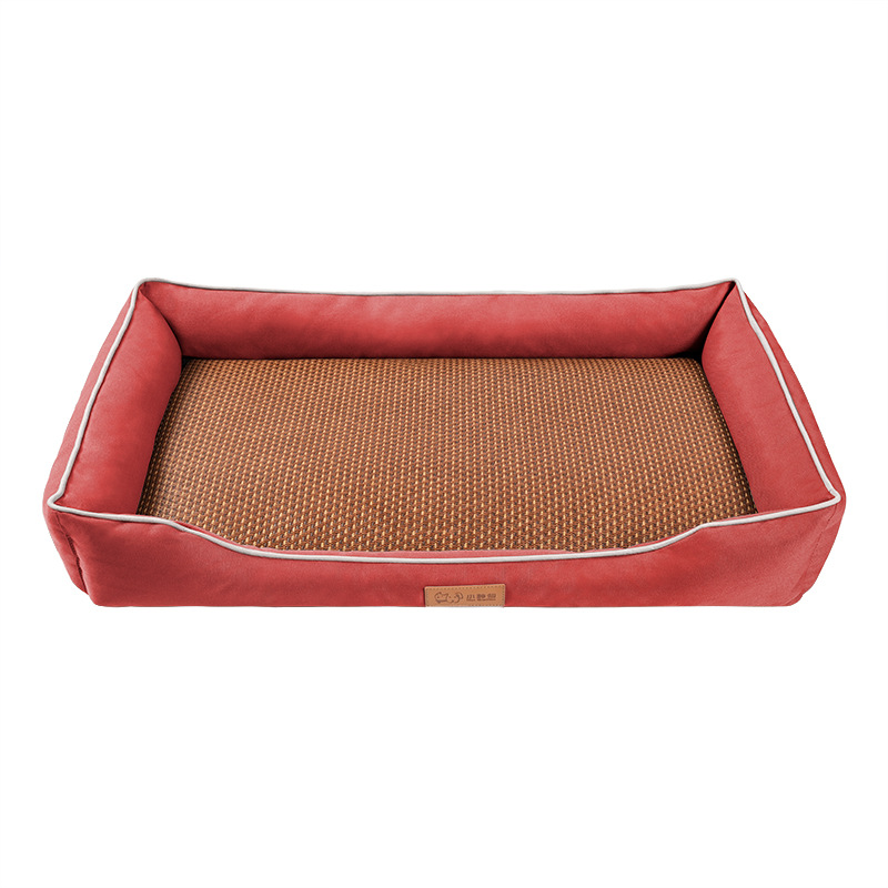 Red Rectangular Pet Bed with Removable Cooling Mat – Durable 600D Oxford Fabric Dog & Cat Bed, High-Rebound PP Cotton Filling, Non-Slip Base, for Medium to Large Breeds, Includes Free Cooling Pad(Size:S) - Image 1
