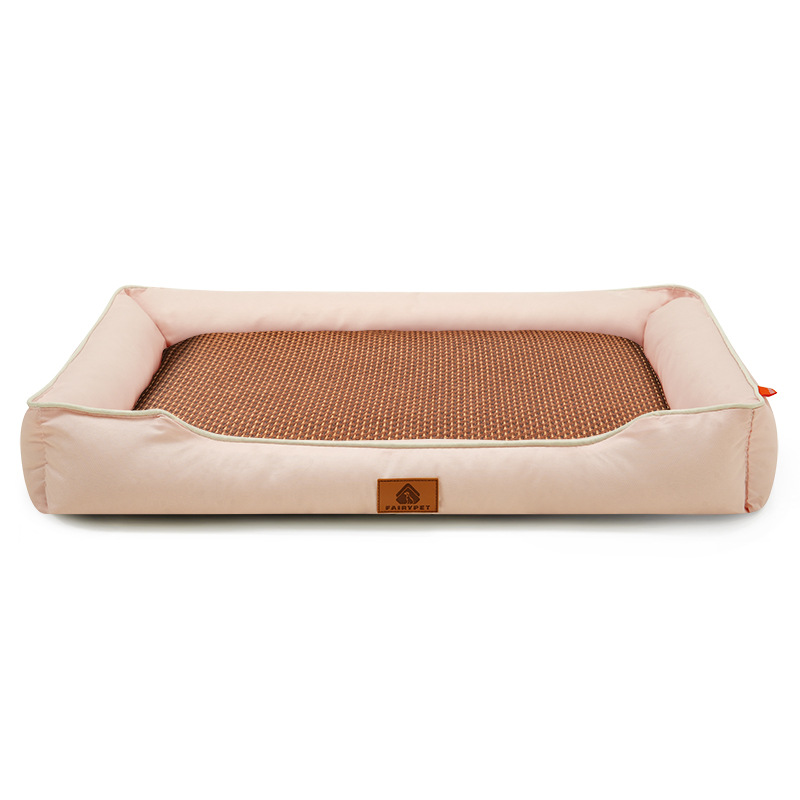 Pink Rectangular Pet Bed with Removable Cooling Mat – Durable 600D Oxford Fabric Dog & Cat Bed, High-Rebound PP Cotton Filling, Non-Slip Base, for Medium to Large Breeds, Includes Free Cooling Pad(Size:S) - Image 1