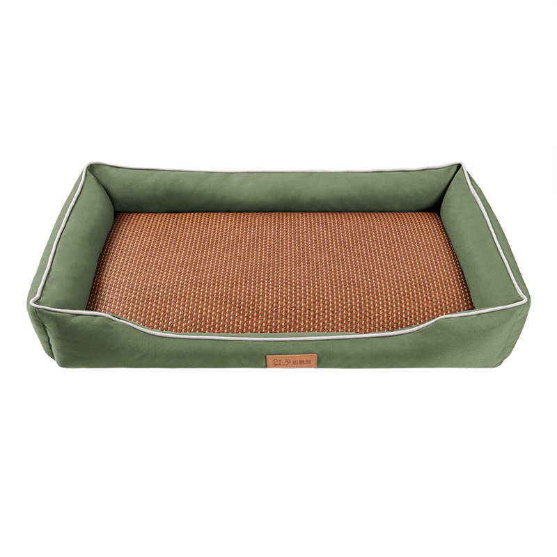 Green Rectangular Pet Bed with Removable Cooling Mat – Durable 600D Oxford Fabric Dog & Cat Bed, High-Rebound PP Cotton Filling, Non-Slip Base, for Medium to Large Breeds, Includes Free Cooling Pad(Size:M) - Image 1