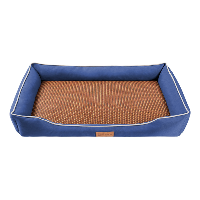 Blue Rectangular Pet Bed with Removable Cooling Mat – Durable 600D Oxford Fabric Dog & Cat Bed, High-Rebound PP Cotton Filling, Non-Slip Base, for Medium to Large Breeds, Includes Free Cooling Pad(Size:M) - Image 1