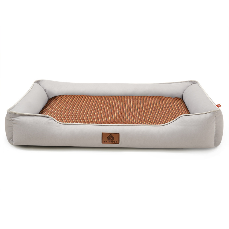 Light grey Rectangular Pet Bed with Removable Cooling Mat – Durable 600D Oxford Fabric Dog & Cat Bed, High-Rebound PP Cotton Filling, Non-Slip Base, for Medium to Large Breeds, Includes Free Cooling Pad(Size:M) - Image 1