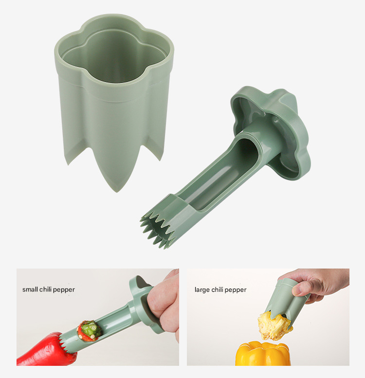 2-Pack ABS Vegetable Core Remover – White & Green, Dual Inner Channel Design, Stackable Kitchen Tool for Peppers Tomatoes Apples - Image 2