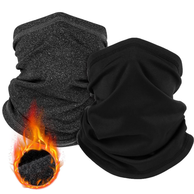 2-Pack Thermal Neck Gaiters – One in Heathered Charcoal Grey, One in Solid Black | Multi-Use Face & Head Cover for Cold-Weather Activities - Image 1
