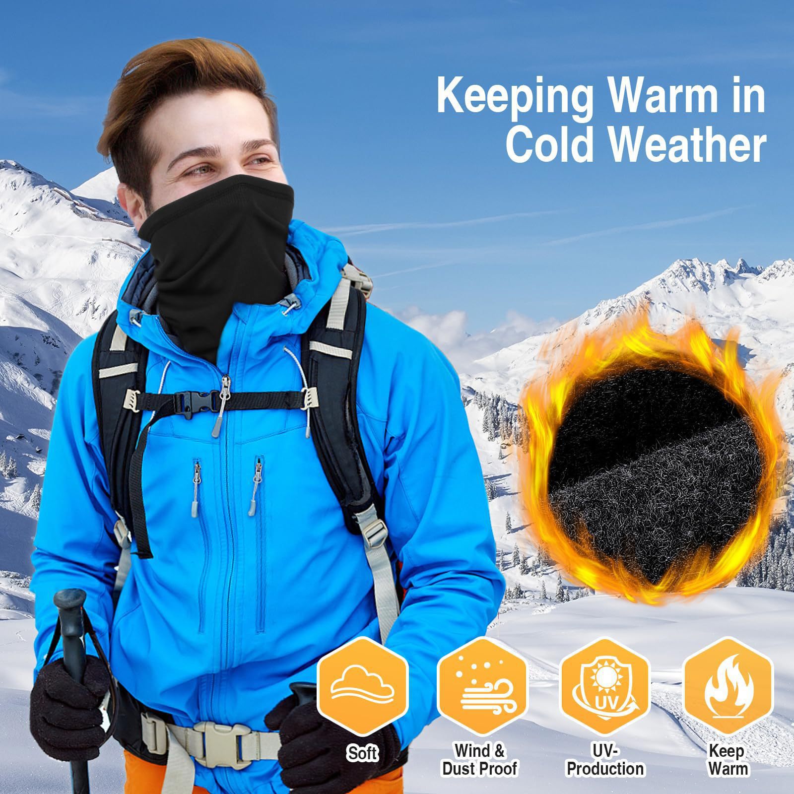 2-Pack Thermal Neck Gaiters – One in Heathered Charcoal Grey, One in Solid Black | Multi-Use Face & Head Cover for Cold-Weather Activities - Image 3