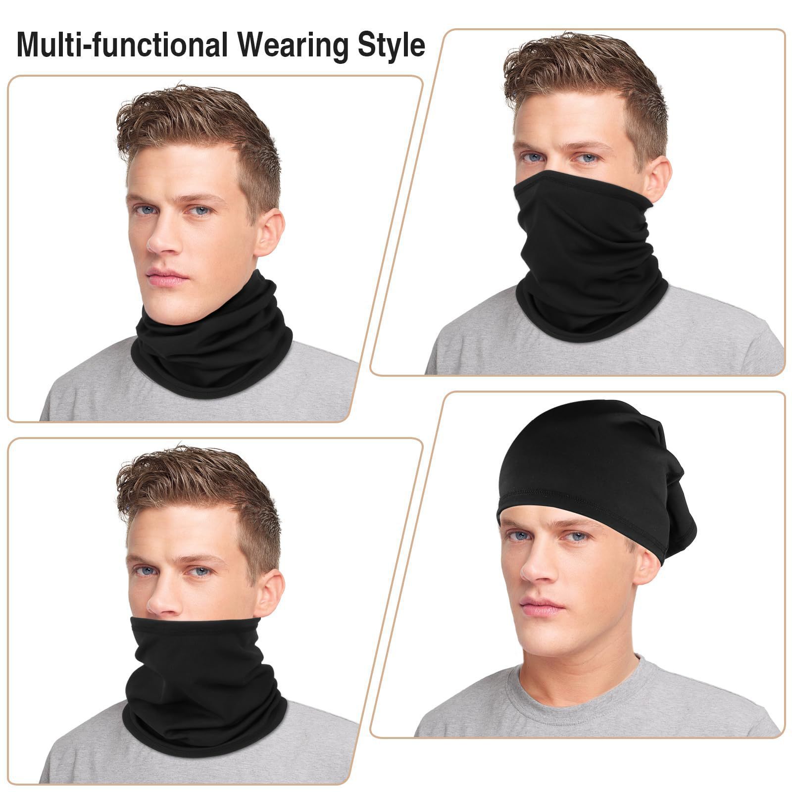 2-Pack Thermal Neck Gaiters – One in Heathered Charcoal Grey, One in Solid Black | Multi-Use Face & Head Cover for Cold-Weather Activities - Image 5