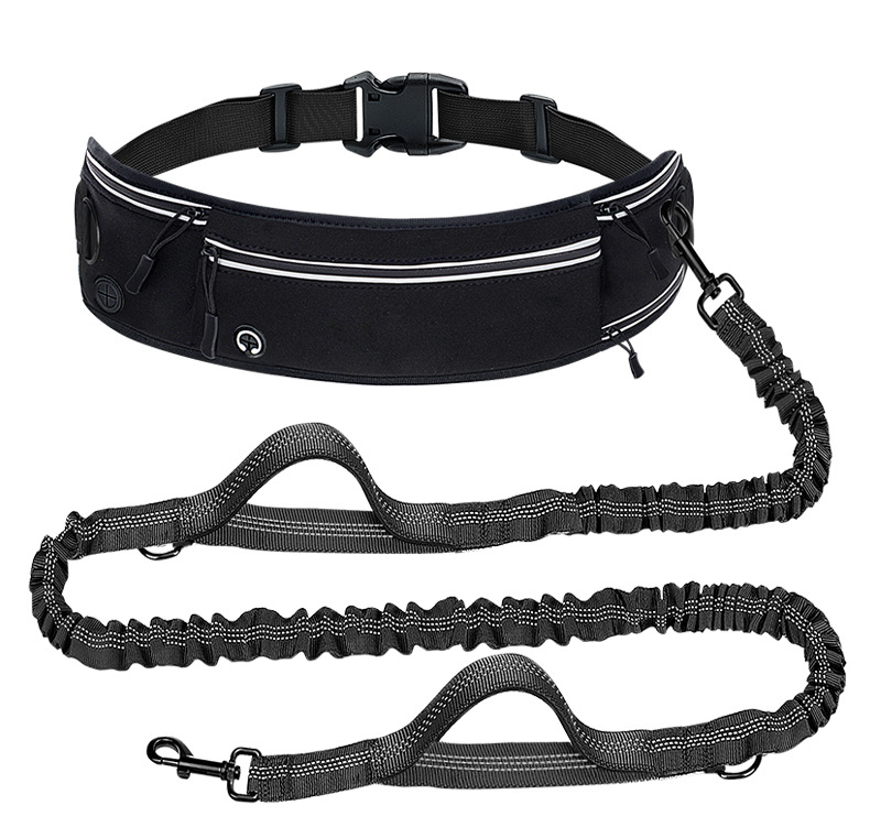 Black Shock-Absorbing Running & Dog Walking Belt – Integrated Waist Pack with Retractable Traction Rope and Ergonomic Support - Image 1