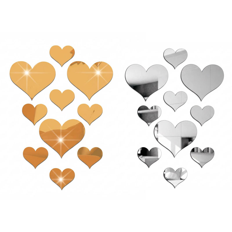 2-Pack Heart-Shaped Acrylic Mirror Wall Decals – Multi-Size Set (Max ~10.5cm), Silver & Gold Finish, Removable Decorative Stickers - Image 1