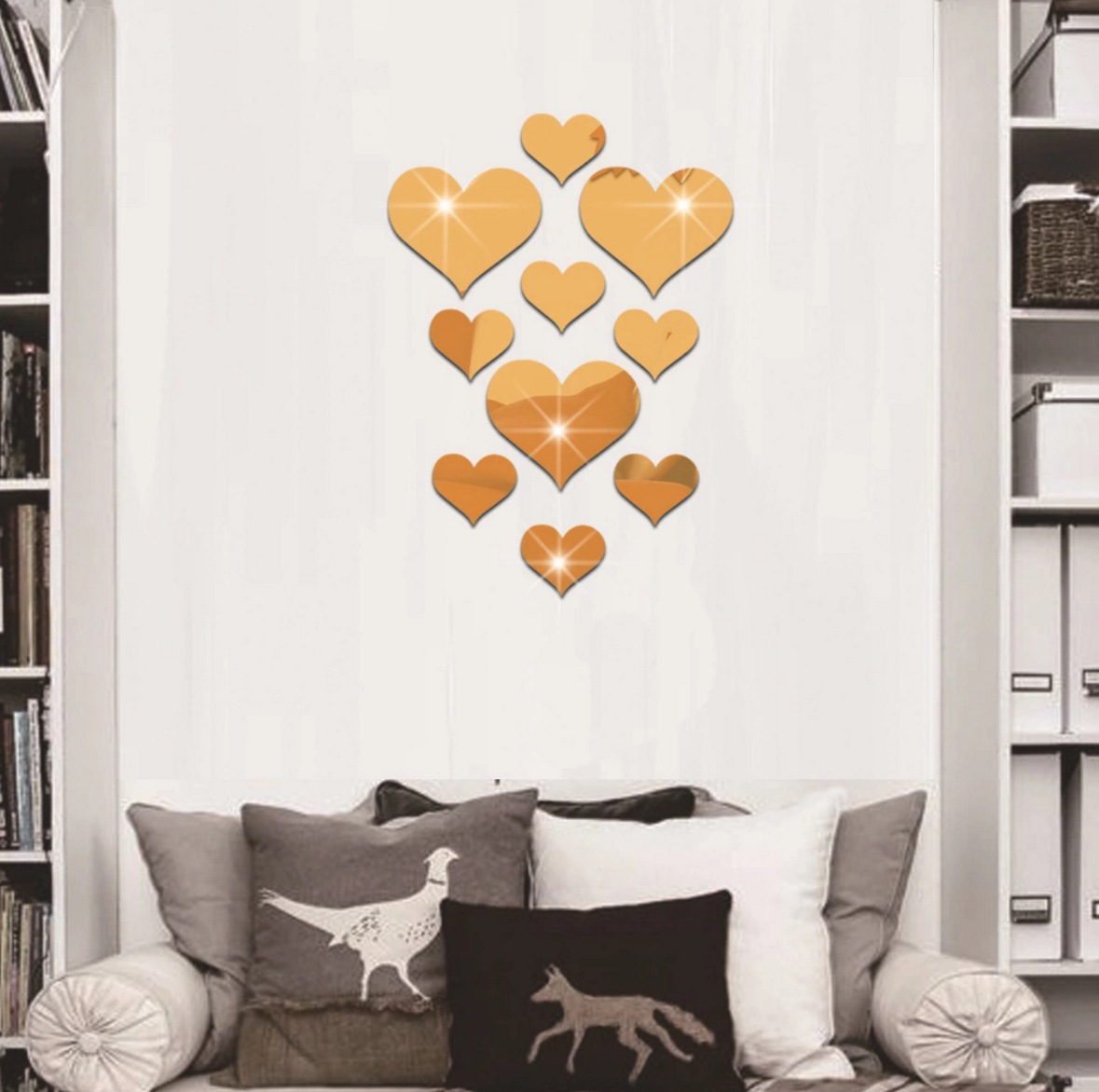 2-Pack Heart-Shaped Acrylic Mirror Wall Decals – Multi-Size Set (Max ~10.5cm), Silver & Gold Finish, Removable Decorative Stickers - Image 2