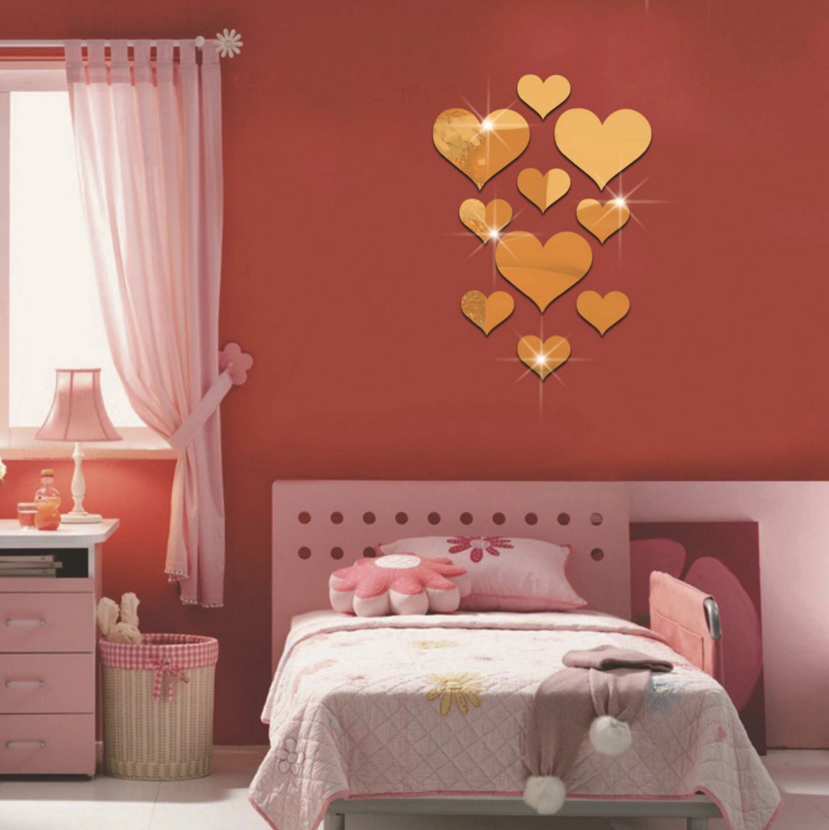 2-Pack Heart-Shaped Acrylic Mirror Wall Decals – Multi-Size Set (Max ~10.5cm), Silver & Gold Finish, Removable Decorative Stickers - Image 3