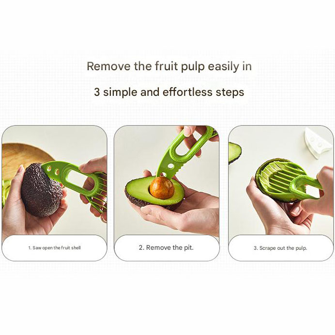 5-Pack Green Multi-Function Fruit Cutter Set – Precision Avocado Slicer with Integrated Pit Remover & Even Slicing Grid, PP Material, Compact Design - Image 5
