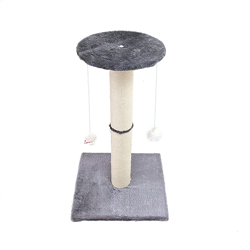 Grey Cat Climbing Frame with Sisal Scratching Post, Integrated Resting Platform and Hanging Pom-Pom Toys – Sturdy Floor Standing Cat Tree for Scratching, Climbing and Relaxation - Image 1
