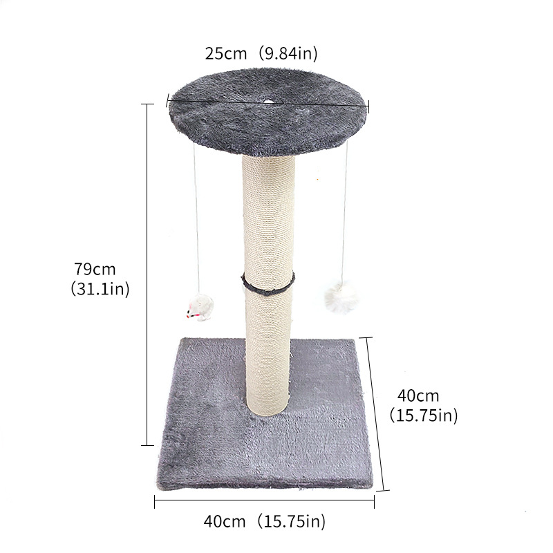 Grey Cat Climbing Frame with Sisal Scratching Post, Integrated Resting Platform and Hanging Pom-Pom Toys – Sturdy Floor Standing Cat Tree for Scratching, Climbing and Relaxation - Image 6