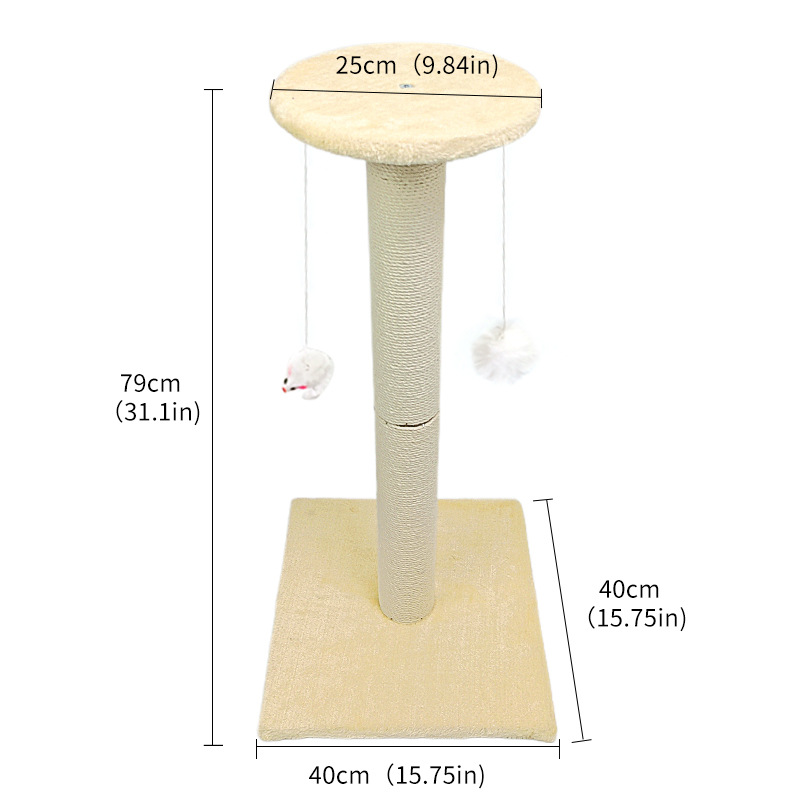 Beige Cat Climbing Frame with Sisal Scratching Post, Integrated Resting Platform and Hanging Pom-Pom Toys – Sturdy Floor Standing Cat Tree for Scratching, Climbing and Relaxation - Image 1