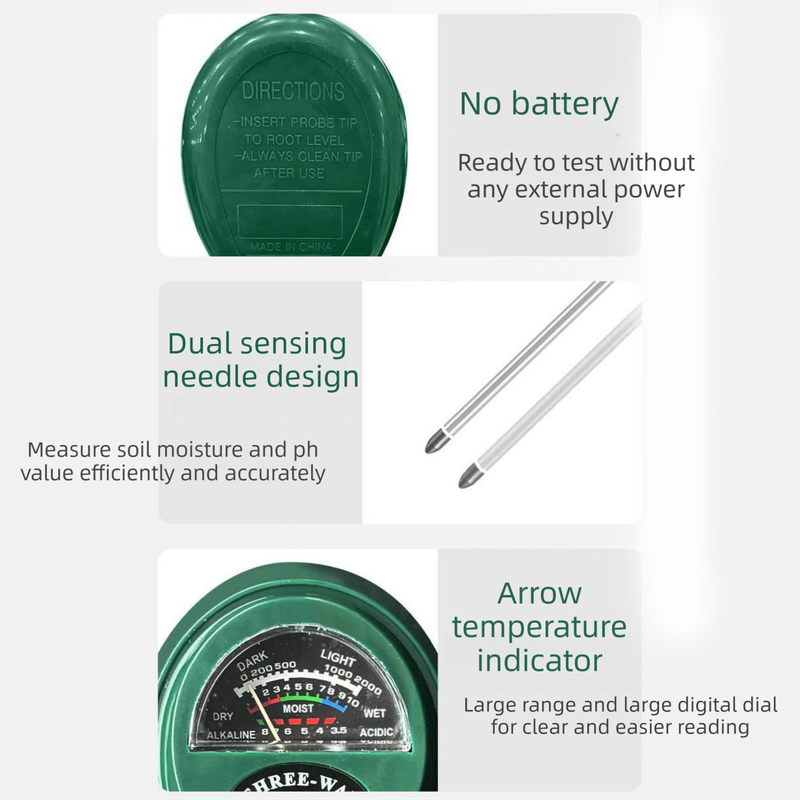 3-in-1 Soil Tester Meter for Moisture, pH and Light Intensity – Battery-Free Analog Probe for Gardening, Farming and Plant Care - Image 2