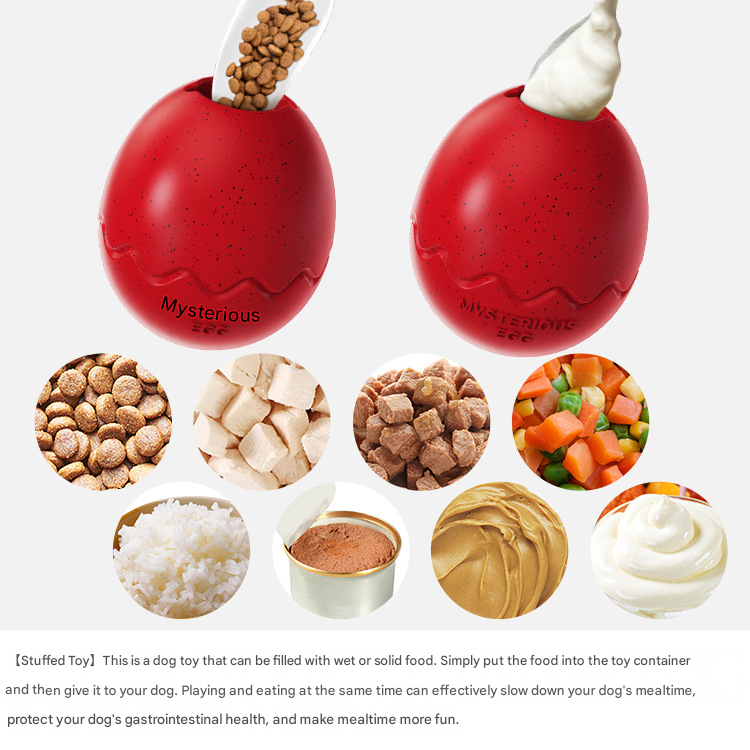 Red Mysterious Egg Slow-Feeder Treat Dispenser for Dogs – Food-Grade TPR Interactive Toy with 7 Internal Feeding Posts, Freezable and Dishwasher-Safe Design - Image 4