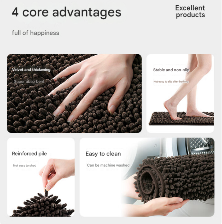 Light grey 50×80 cm Extra-Thick Chenille Floor Mat for Bathrooms and Pet Use – High-Density Absorbent, Non-Slip, Machine-Washable Rug for Dogs and Humans - Image 5