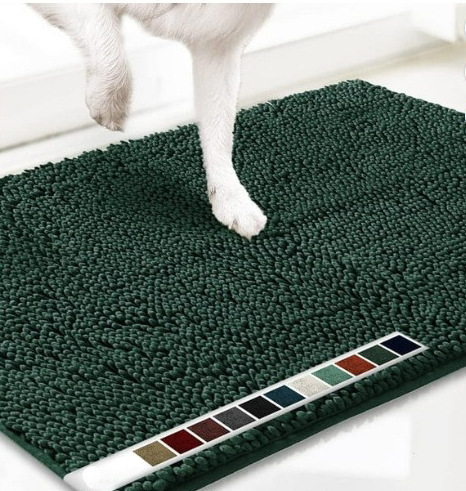 Dark green 50×80 cm Extra-Thick Chenille Floor Mat for Bathrooms and Pet Use – High-Density Absorbent, Non-Slip, Machine-Washable Rug for Dogs and Humans - Image 1