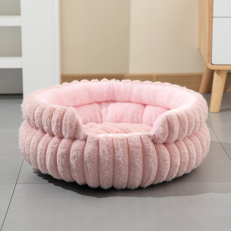Pink Plush Round Pet Bed with Removable Cushion M Size, Thickened Warm Dog and Cat Nest for Small to Medium Pets, Cozy and Soft Sleeping Space for Home Use(Cut-out version) - Image 1