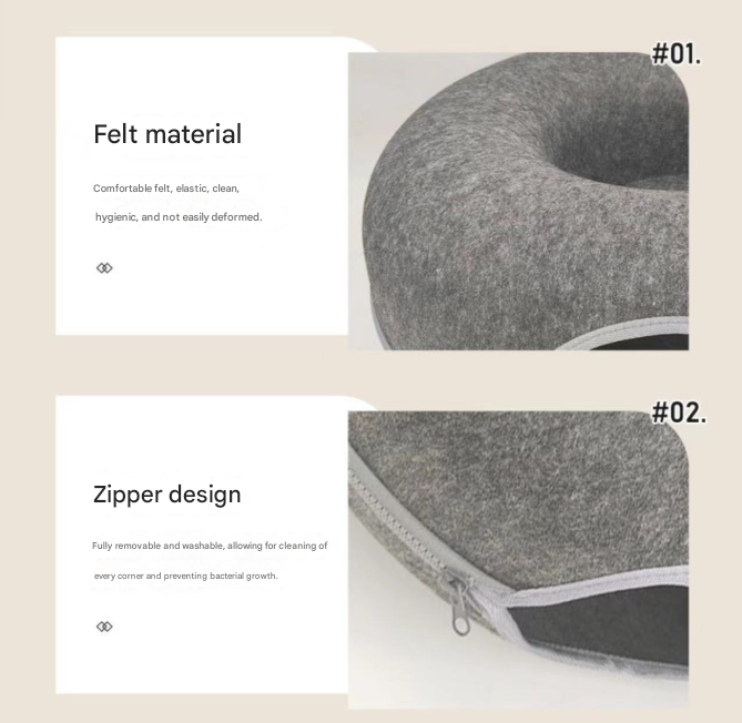 Light grey Felt Donut Cat Bed with Zipper Tunnel Toy, Double-Layer Pet Cave for Cats, M Size (50x20cm), Cozy Hideaway for Indoor Cats - Image 2