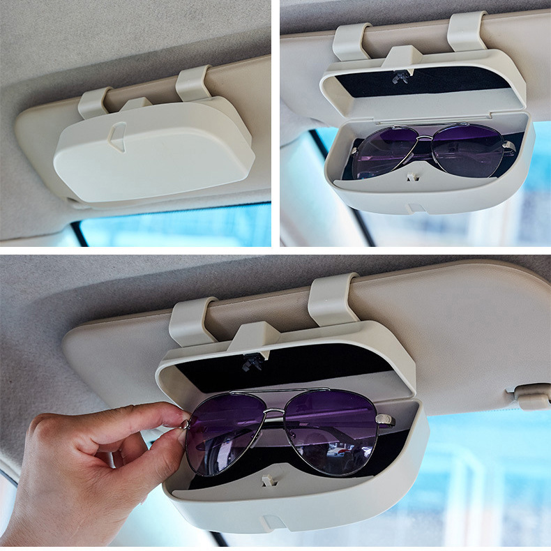 Grey Universal Car Sun Visor Glasses Case, No-Damage Installation Sunglasses Holder, Protective Eyewear Storage Box for Car Interior Accessories - Image 5