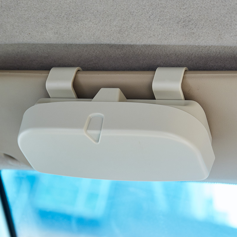 Beige Universal Car Sun Visor Glasses Case, No-Damage Installation Sunglasses Holder, Protective Eyewear Storage Box for Car Interior Accessories - Image 1