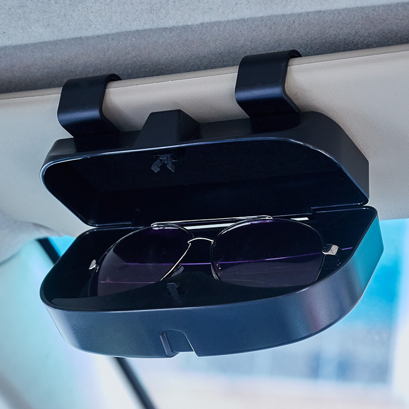 Black Universal Car Sun Visor Glasses Case, No-Damage Installation Sunglasses Holder, Protective Eyewear Storage Box for Car Interior Accessories - Image 1