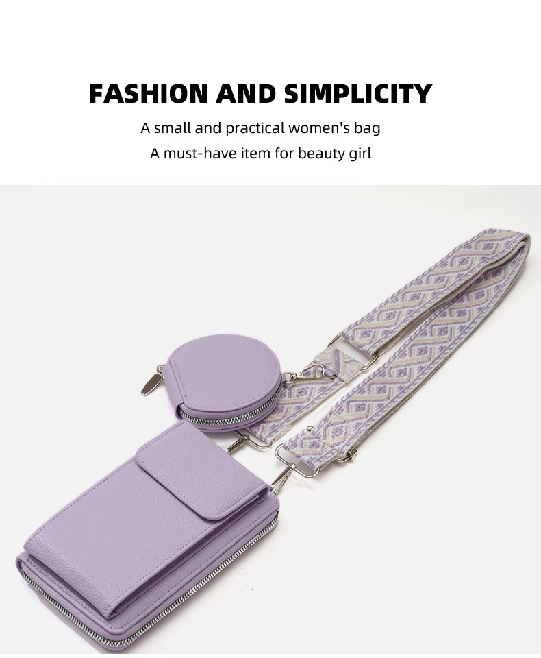 Purple Women's Multi-Functional Crossbody Phone Bag with Detachable Coin Purse, PU Leather Shoulder Bag with Credit Card Slots, Stylish Minimalist Design for Daily Use - Image 2