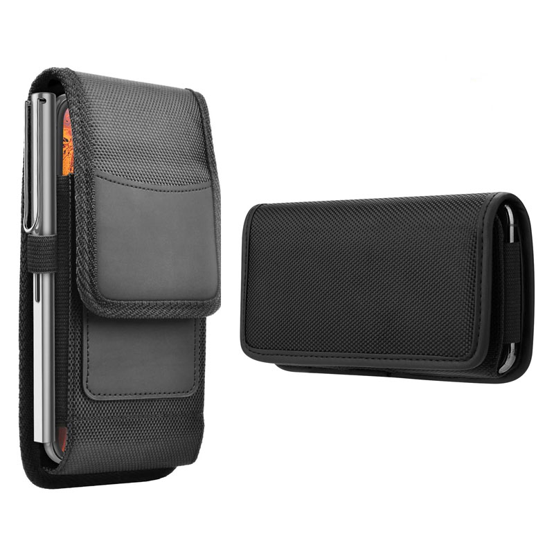 2-Pack Black Universal Heavy-Duty Nylon Belt Holster Pouch with Card Slot – Durable Oxford Cloth Waist Pack for iPhone 16 Pro Max & Android Phones – Vertical & Horizontal Carry Options (XL) - Image 1