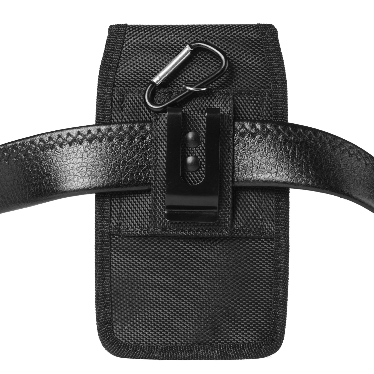 2-Pack Black Universal Heavy-Duty Nylon Belt Holster Pouch with Card Slot – Durable Oxford Cloth Waist Pack for iPhone 16 Pro Max & Android Phones – Vertical & Horizontal Carry Options (XL) - Image 2
