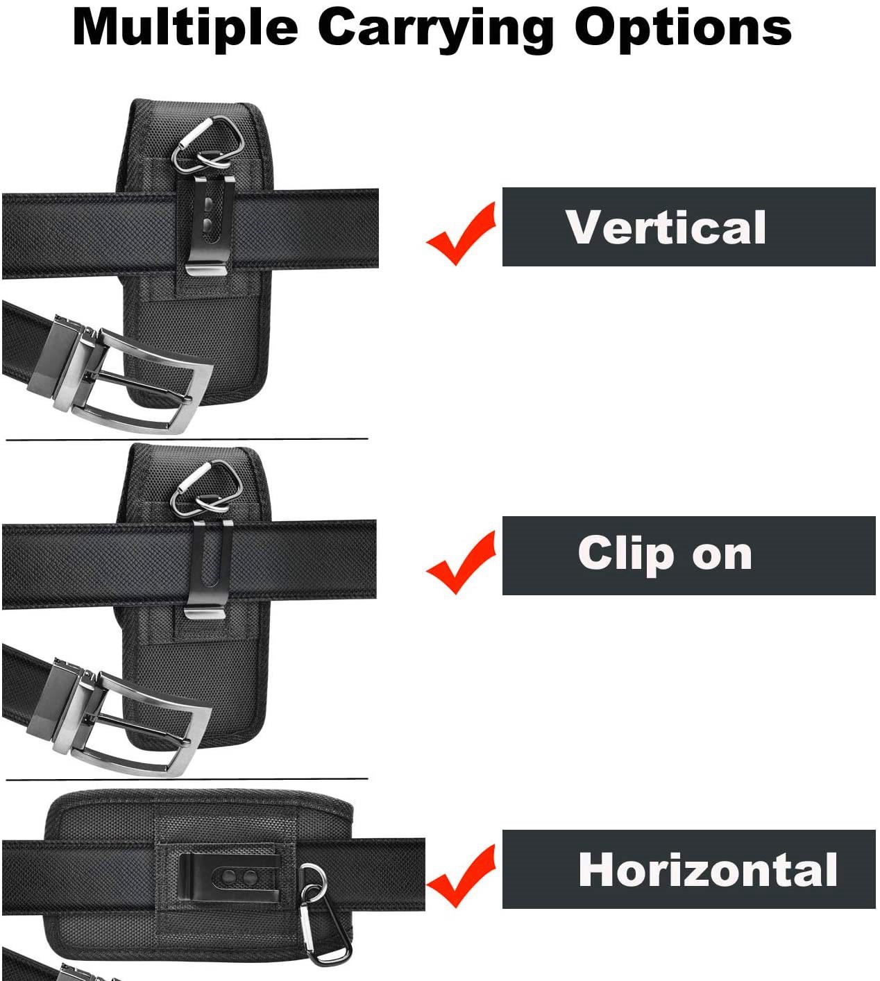 2-Pack Black Universal Heavy-Duty Nylon Belt Holster Pouch with Card Slot – Durable Oxford Cloth Waist Pack for iPhone 16 Pro Max & Android Phones – Vertical & Horizontal Carry Options (XL) - Image 8