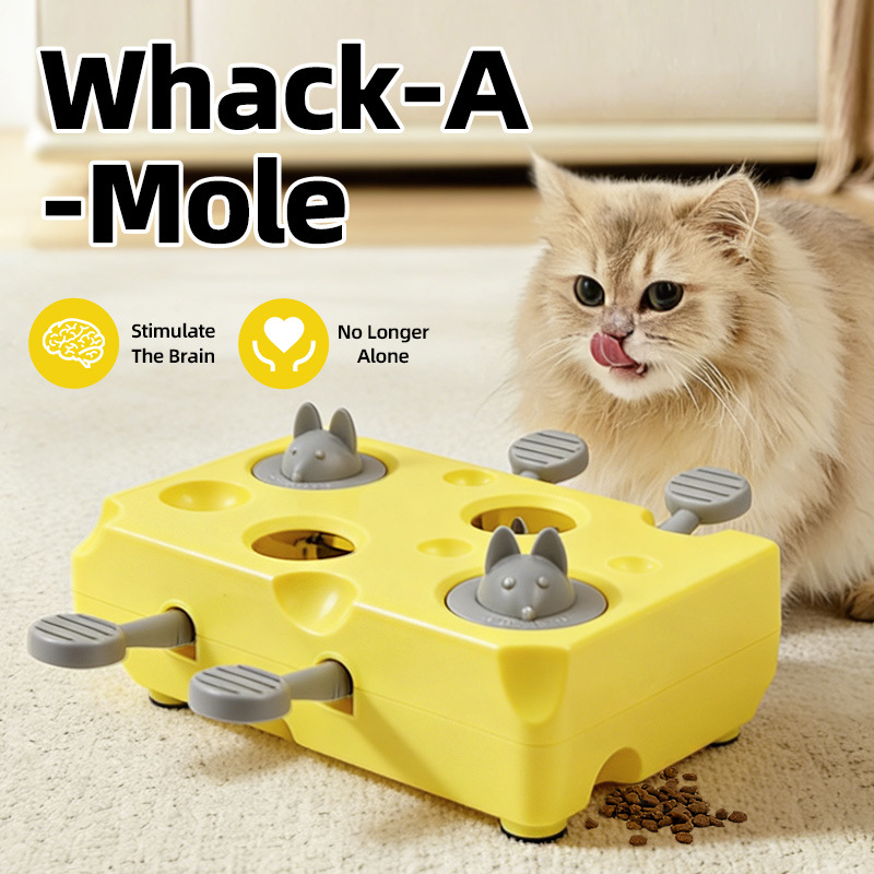 Yellow Cheese Whack-a-Mole Cat Toy – Interactive Treat Dispenser & Snack Reward Feeder for Indoor Cats, ABS Material with Non-Slip Base, Fun & Brain-Stimulating Puzzle Toy for Self-Entertainment - Image 2