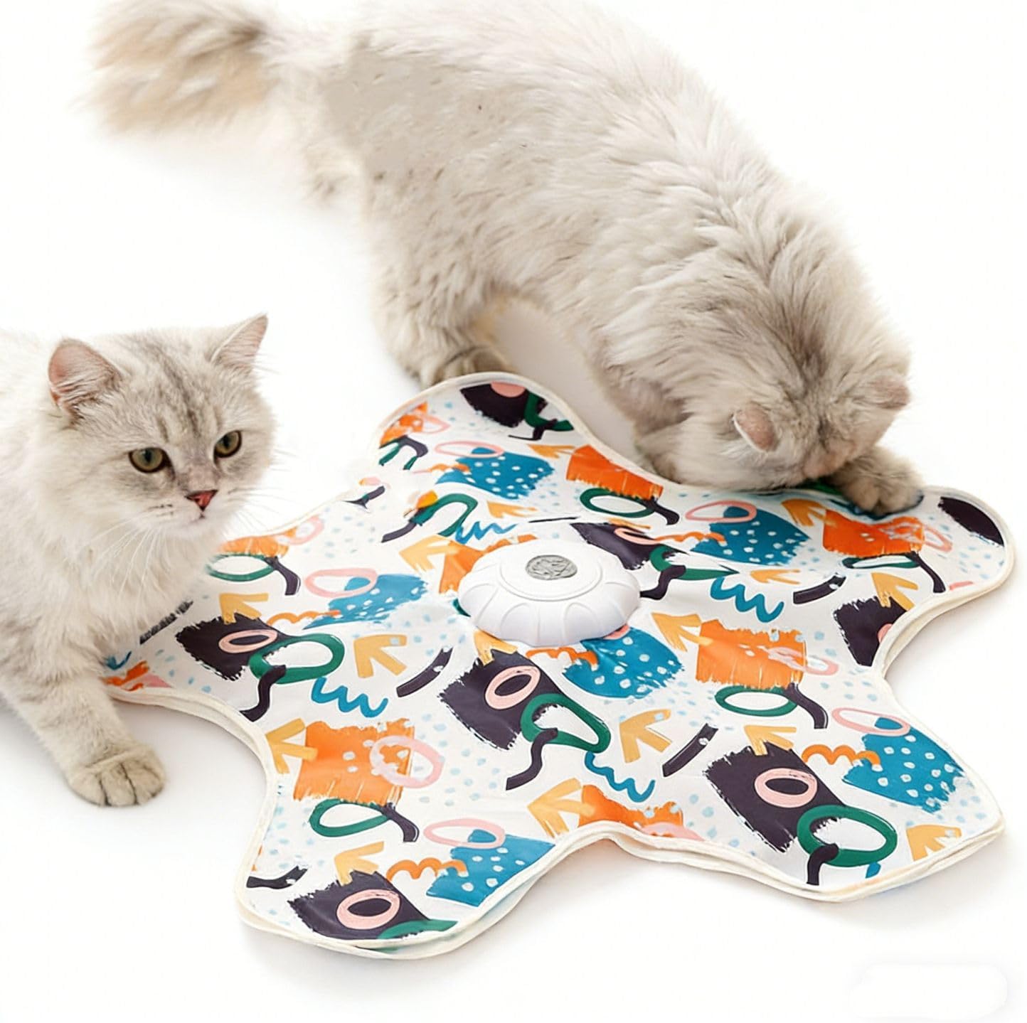 Automatic Cat Hunting Game Mat with 360° Teaser Wand, USB-C Rechargeable Interactive Pet Toy for Indoor Cats, Self-Entertainment Hide-and-Seek Play Mat, Durable Fabric & ABS Construction(Five-pointed star, beige) - Image 1