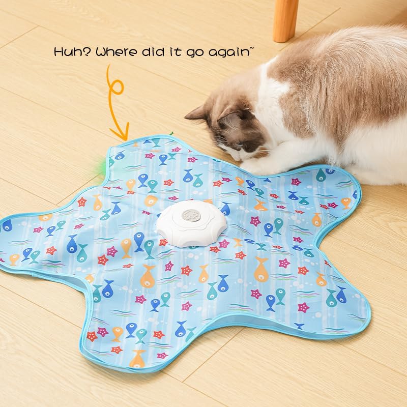 Automatic Cat Hunting Game Mat with 360° Teaser Wand, USB-C Rechargeable Interactive Pet Toy for Indoor Cats, Self-Entertainment Hide-and-Seek Play Mat, Durable Fabric & ABS Construction(Triangular fish design) - Image 4