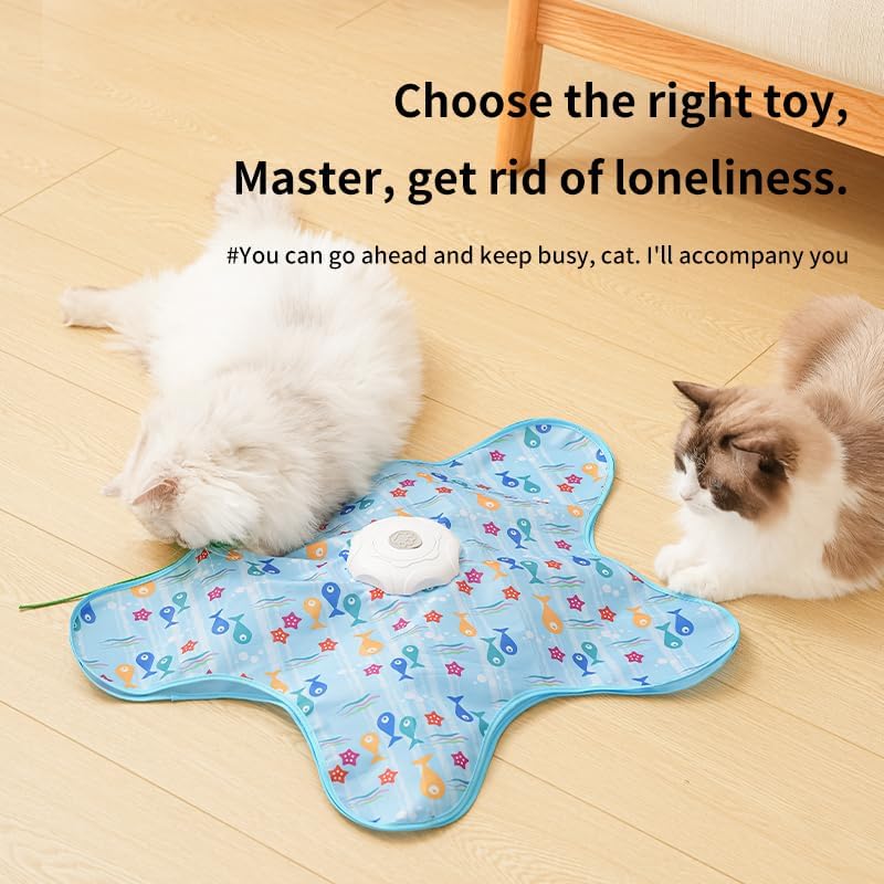 Automatic Cat Hunting Game Mat with 360° Teaser Wand, USB-C Rechargeable Interactive Pet Toy for Indoor Cats, Self-Entertainment Hide-and-Seek Play Mat, Durable Fabric & ABS Construction(Triangular fish design) - Image 6