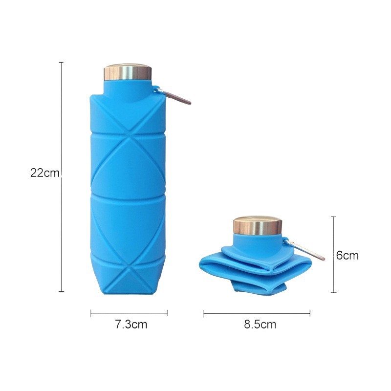 Purple 700ml Collapsible Silicone Water Bottle with Diamond Pattern - Food-Grade Portable Sports Bottle for Hiking, Camping, Travel & Gym - Leak-Proof Foldable Design with Carabiner Clip - Image 4
